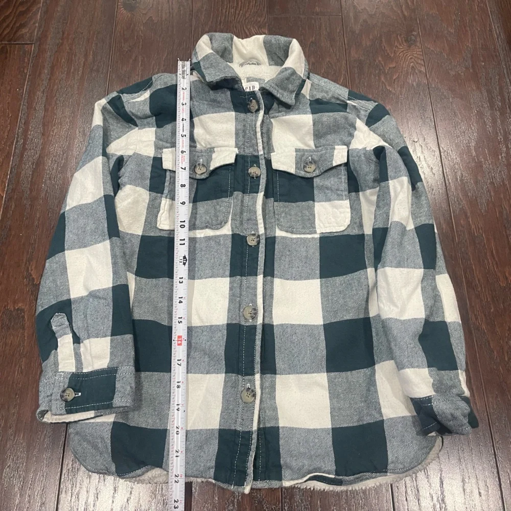 GAP Kids Plaid Green Sherpa Lined Shirt Jacket Shacket Girls Size Large